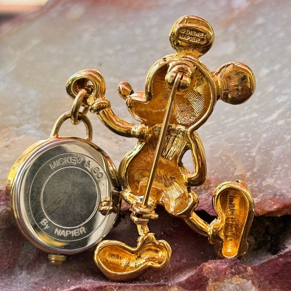 A Collectible Mickey Mouse Holding a Dangling Napier Clock Brooch - Picture 4 of 13